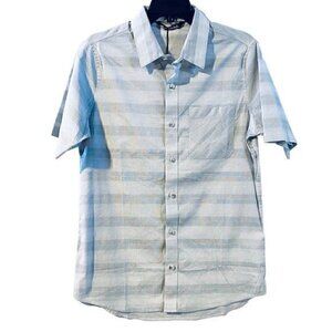 Travis Mathew Bowl Bid Stripe Short Sleeve Stretch Button Up Shirt S Optic White